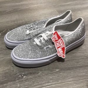 Silver glitter Vans, size 8.
